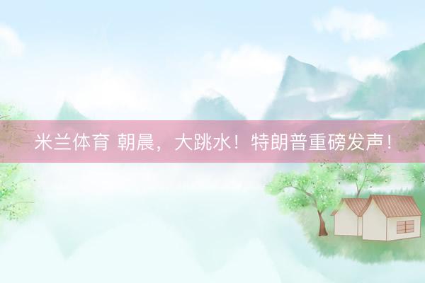 米兰体育 朝晨，大跳水！特朗普重磅发声！